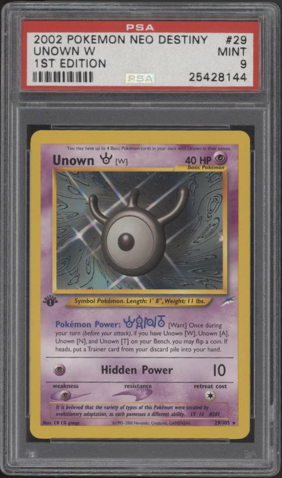 Unown W Pokemon Neo Destiny 1st Edition #29 PSA 9、Collector Store LLC Gaming、kayou