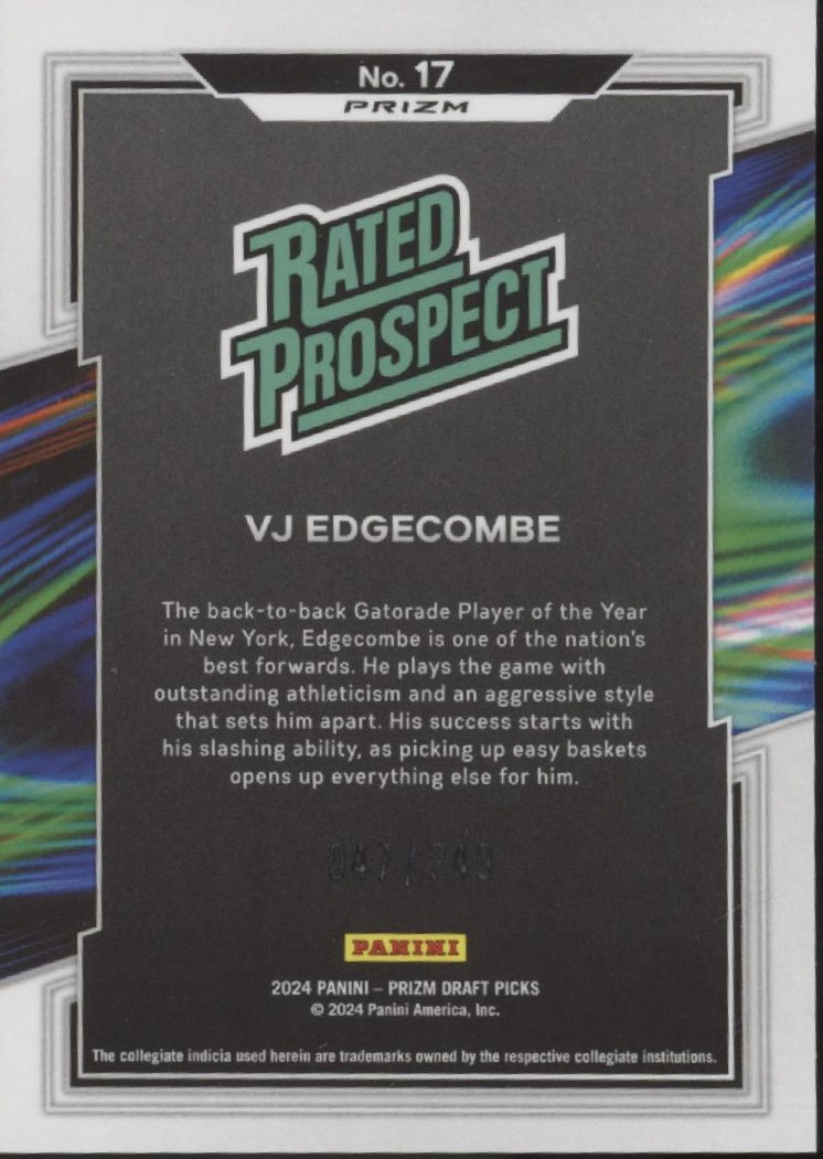 VJ Edgecombe 2024 Prizm Draft Picks Rated Prospect Blue Wave Prizm 047/249 #2、Collector Store LLC、kayou