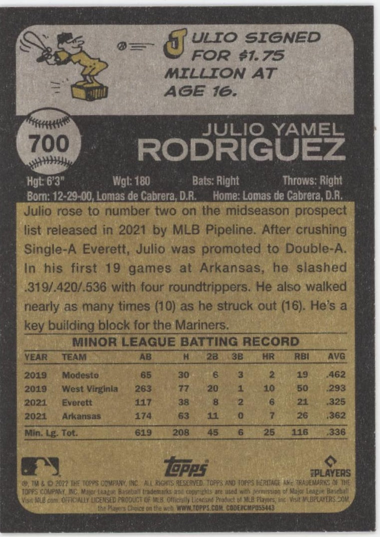 Julio Rodriguez 2022 Topps Heritage RC #700 #3、Collector Store LLC、kayou