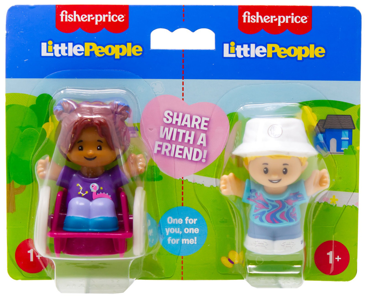 Fisher Price Little People Share with a Friend! Girl with Wheelchair & Boy with Fishing Hat 2.7-Inch Figure 2-Pack、ToyWiz、kayou