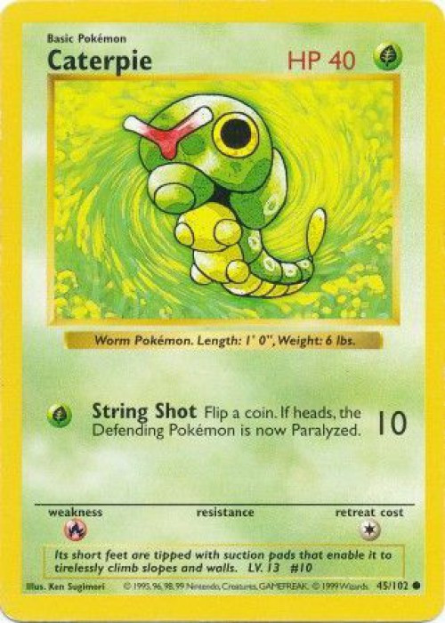 Pokemon Base Set Common Caterpie #45 Shadowless Lightly Played、ToyWiz、kayou