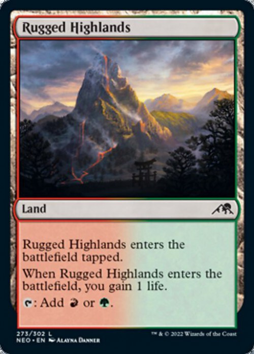 MtG Trading Card Game Kamigawa Neon Dynasty Common FOIL Rugged Highlands #273、ToyWiz、kayou