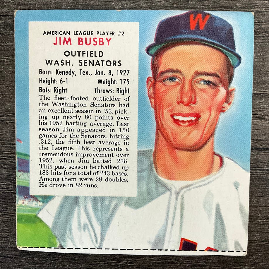 Jim Busby 1954 Red Man #2 Washington Senators VG、Collector Store LLC、kayou