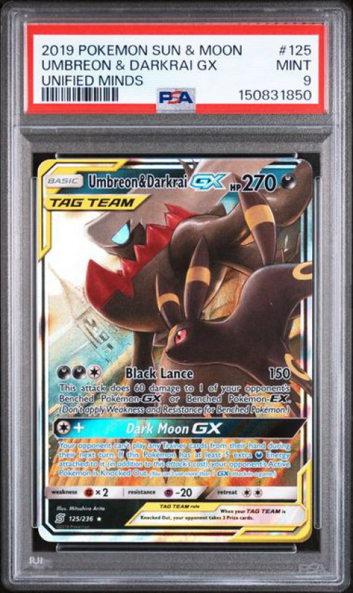 Pokemon Unified Minds Ultra Rare Umbreon & Darkrai GX #125 PSA 9、ToyWiz、kayou