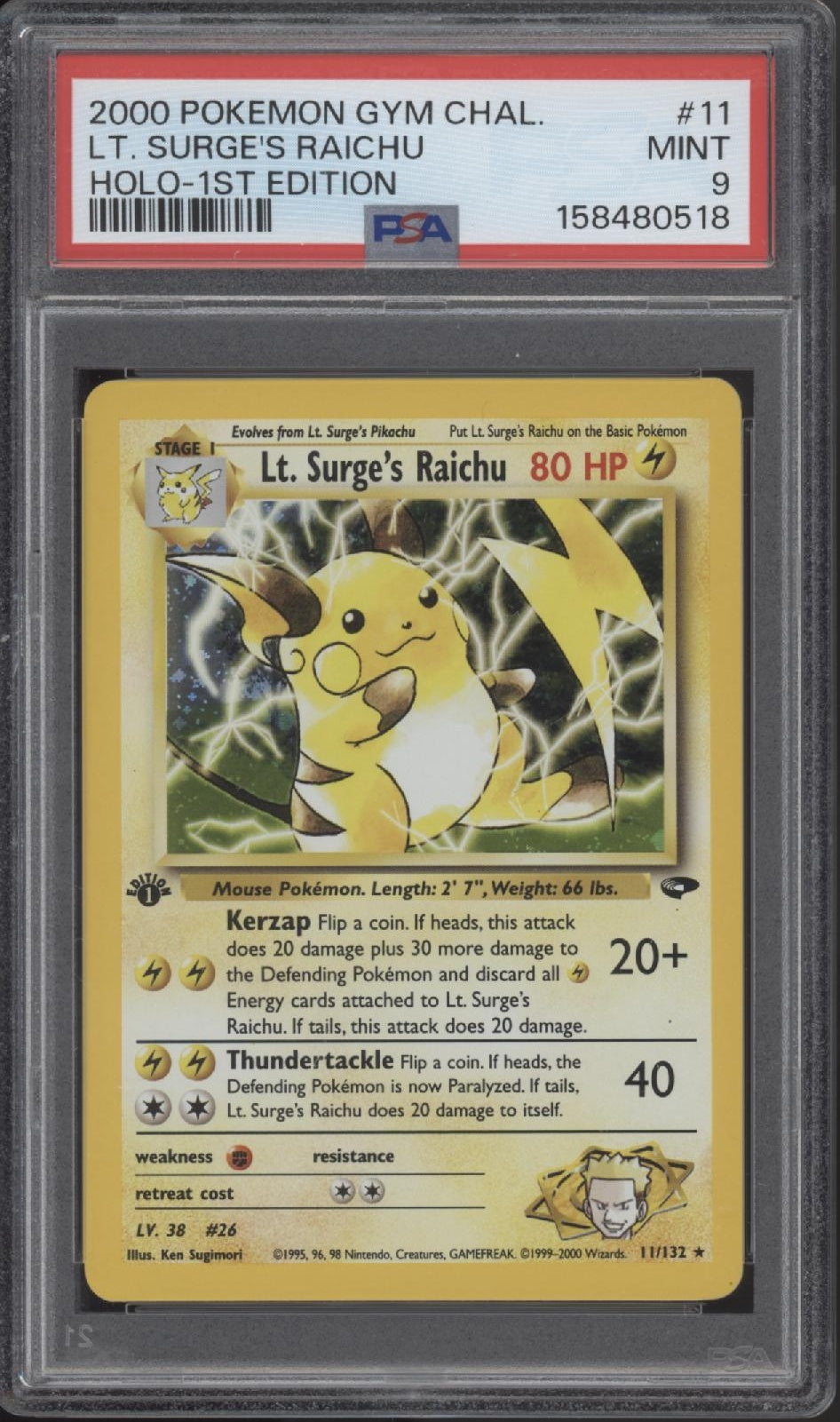 Lt. Surge's Raichu Pokemon Gym Challenge Holo 1st Edition #11 PSA 9、Collector Store LLC Gaming、kayou