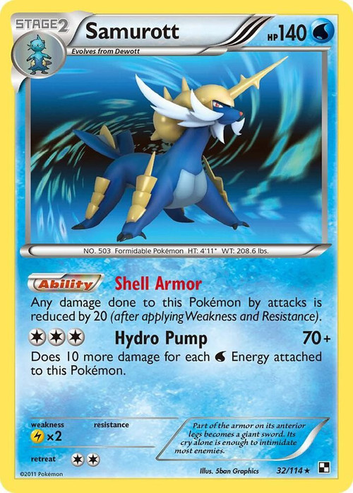 Pokemon Black & White Base Set Holo Rare Samurott #32 Reverse Foil Heavily Played、ToyWiz、kayou