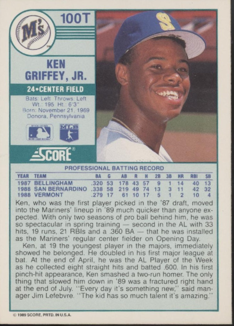 Ken Griffey Jr. 1989 Score Rookies & Traded RC #100T、Collector Store LLC、kayou