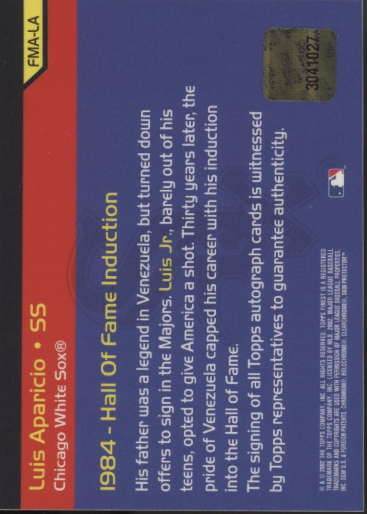 Luis Aparicio 2002 Topps Finest Moments Refractor Auto #FMA-LA、Collector Store LLC、kayou