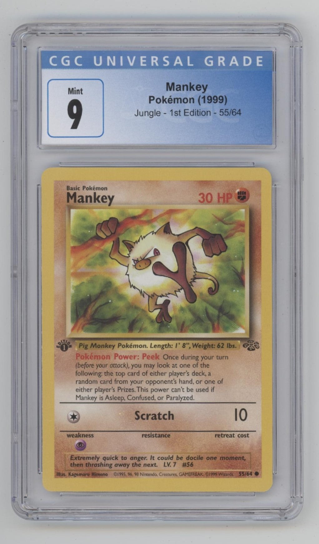 Mankey Pokemon Jungle 1st Edition #55 CGC 9、Collector Store LLC Gaming、kayou