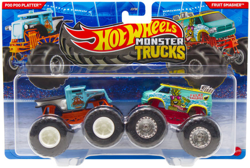 Hot Wheels Monster Trucks Demolition Doubles Poo Poo Platter & Fruit Smasher Diecast Car 2-Pack、ToyWiz、kayou