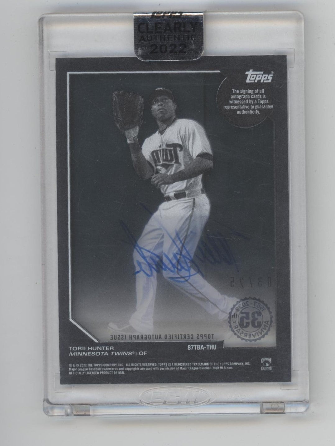 Torii Hunter 2022 Topps Clearly Authentic Blue Auto 03/25 #87TBA-THU、Collector Store LLC、kayou
