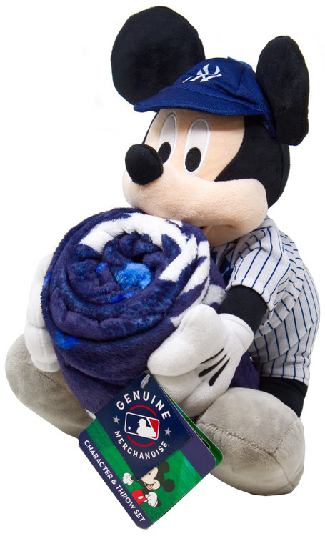 Disney New York Yankees Batter Up Mickey Mouse 14-Inch Plush & Fleece Throw Blanket Set、ToyWiz、kayou