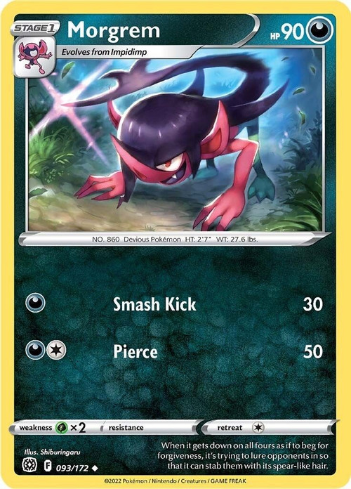 Pokemon Trading Card Game Sword & Shield Brilliant Stars Uncommon Morgrem #93 Reverse Holo、ToyWiz、kayou
