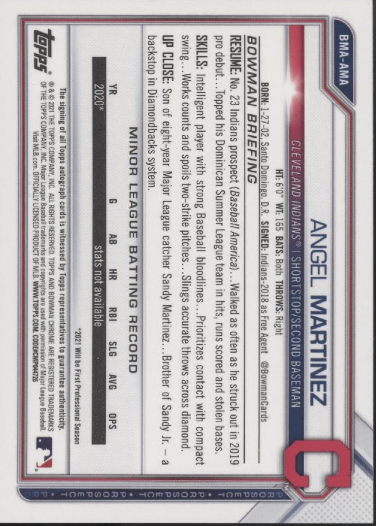Angel Martinez 2021 Bowman Chrome Prospects Mojo Refractor Auto #BMA-AMA、Collector Store LLC、kayou