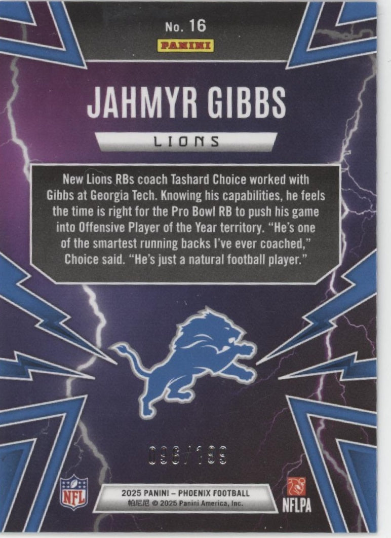 Jahmyr Gibbs 2025 Panini Phoenix Thunderbirds Blue 096/199 #16、Collector Store LLC、kayou