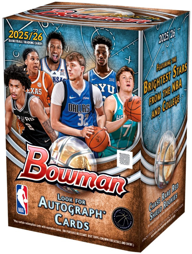 NBA Topps 2025-26 Bowman Basketball Trading Card BLASTER Box 6 Packs、ToyWiz、kayou