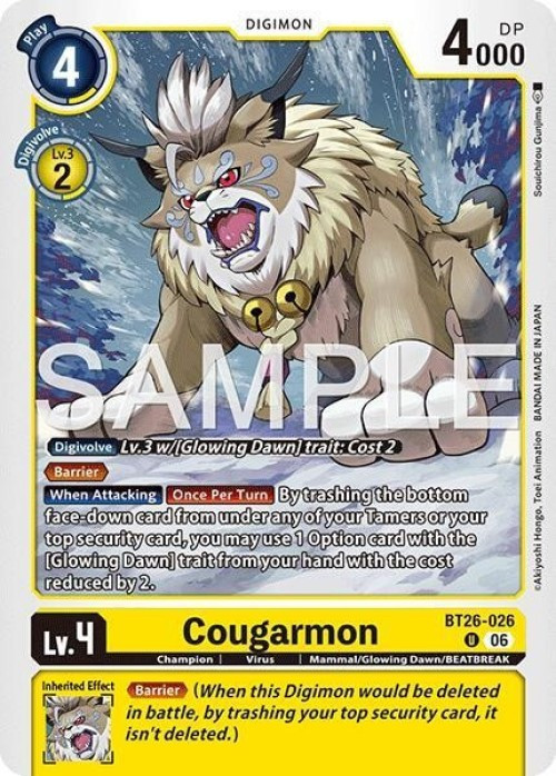 Digimon Trading Card Game Timeless Bonds Uncommon Cougarmon BT26-026、ToyWiz、kayou