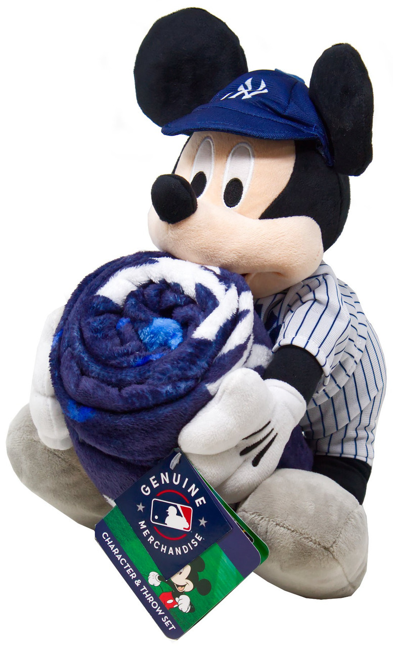 Disney New York Yankees Batter Up Mickey Mouse 14-Inch Plush & Fleece Throw Blanket Set、ToyWiz、kayou