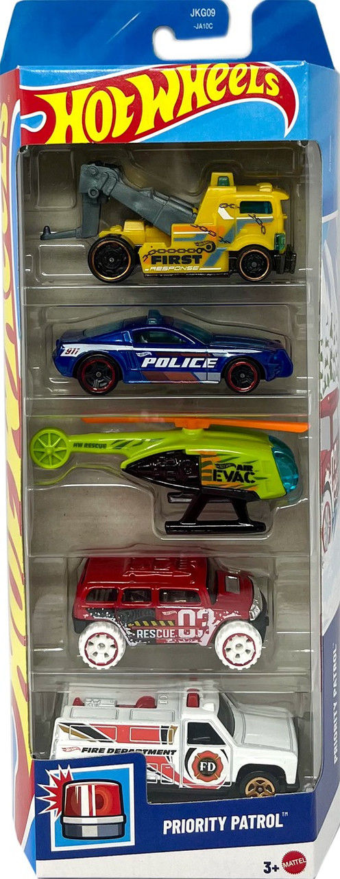 Hot Wheels Priority Patrol Rapid Responder, Skyfire, Heavy Hitcher, Ford Mustang GT Concept & Rockster Die Cast Car 5-Pack、ToyWiz、kayou