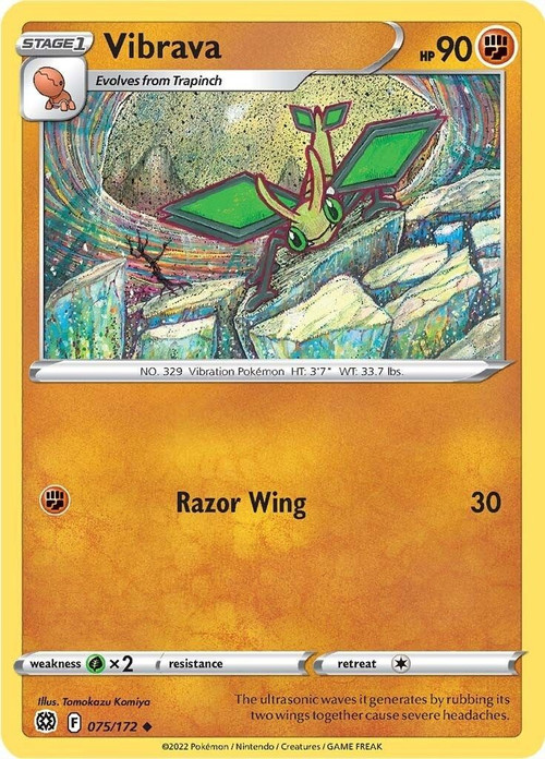 Pokemon Trading Card Game Sword & Shield Brilliant Stars Uncommon Vibrava #75 Reverse Holo、ToyWiz、kayou