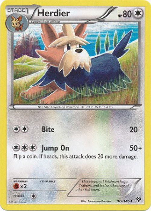 Pokemon Trading Card Game XY Base Set Uncommon Herdier #109 Reverse Holo Moderately Played、ToyWiz、kayou