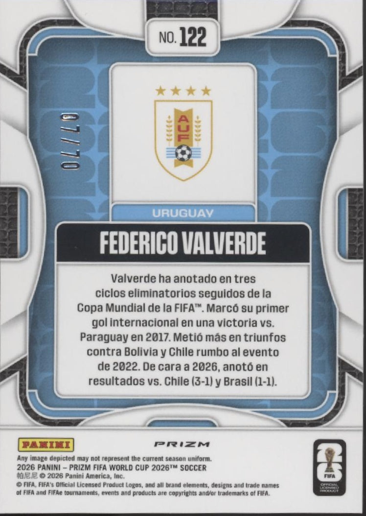 Federico Valverde 2026 Panini Prizm FIFA World Cup Prizm 07/70 #122、Collector Store LLC、kayou