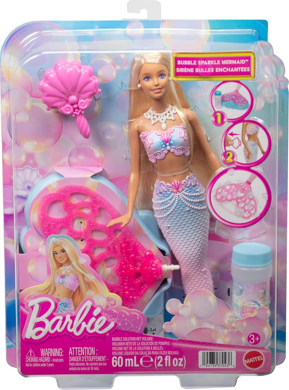Barbie Fantasy Bubble Sparkle Mermaid 13.25-Inch Doll Make Bubbles with Barbie!, Pink、ToyWiz、kayou