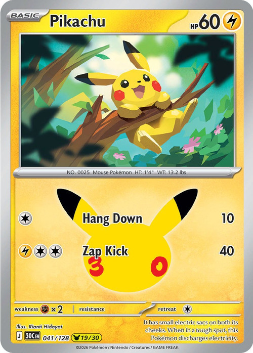 Pokemon Trading Card Game 30th Celebration Pika Rare Pikachu #41、ToyWiz、kayou