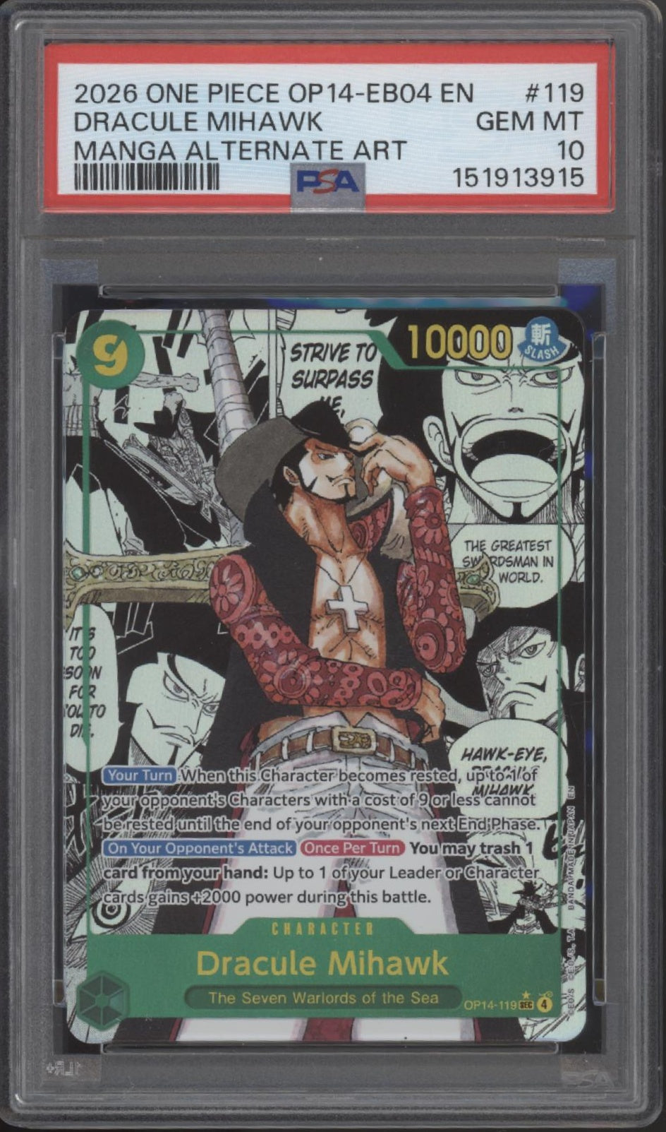Dracule Mihawk One Piece Card Game OP14-EB04 Manga Alt Art #119 PSA 10 #1、Collector Store LLC Gaming、kayou