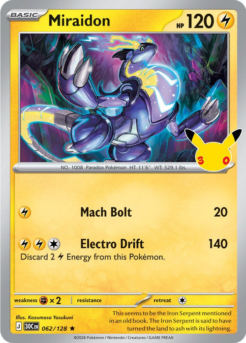 Pokemon Trading Card Game 30th Celebration Rare Miraidon #62、ToyWiz、kayou