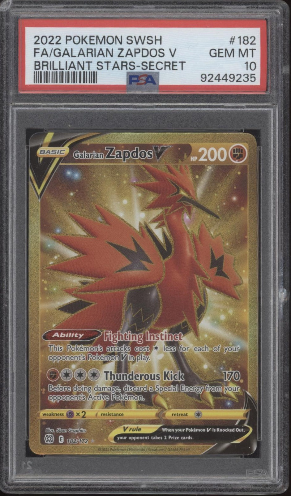 Galarian Zapdos V Pokemon Brilliant Stars Secret Full Art #182 PSA 10、Collector Store LLC Gaming、kayou