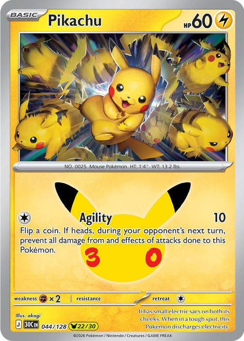Pokemon Trading Card Game 30th Celebration Pika Rare Pikachu #44、ToyWiz、kayou