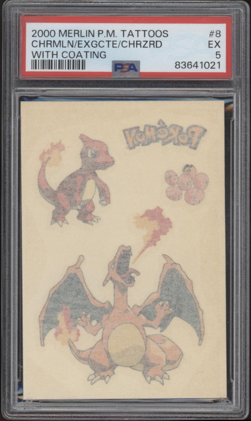 Charmeleon / Exeggcute / Charizard 2000 Pokemon Merlin Tattoo with Coating PSA 5、Collector Store LLC Gaming、kayou