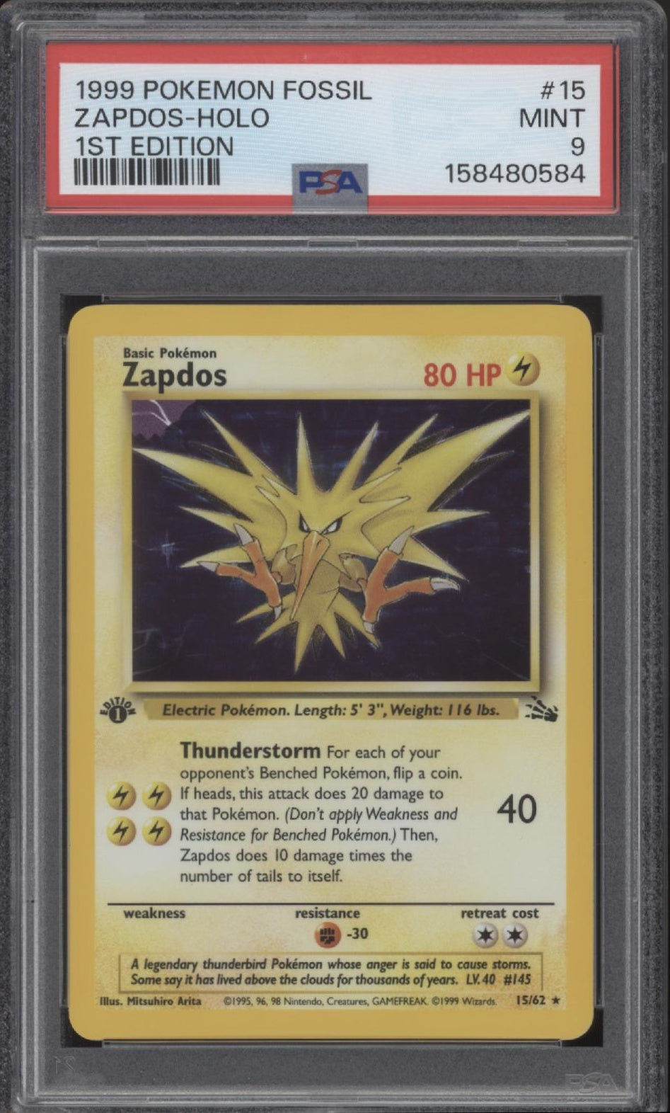 Zapdos Pokemon Fossil Holo 1st Edition #15 PSA 9、Collector Store LLC Gaming、kayou