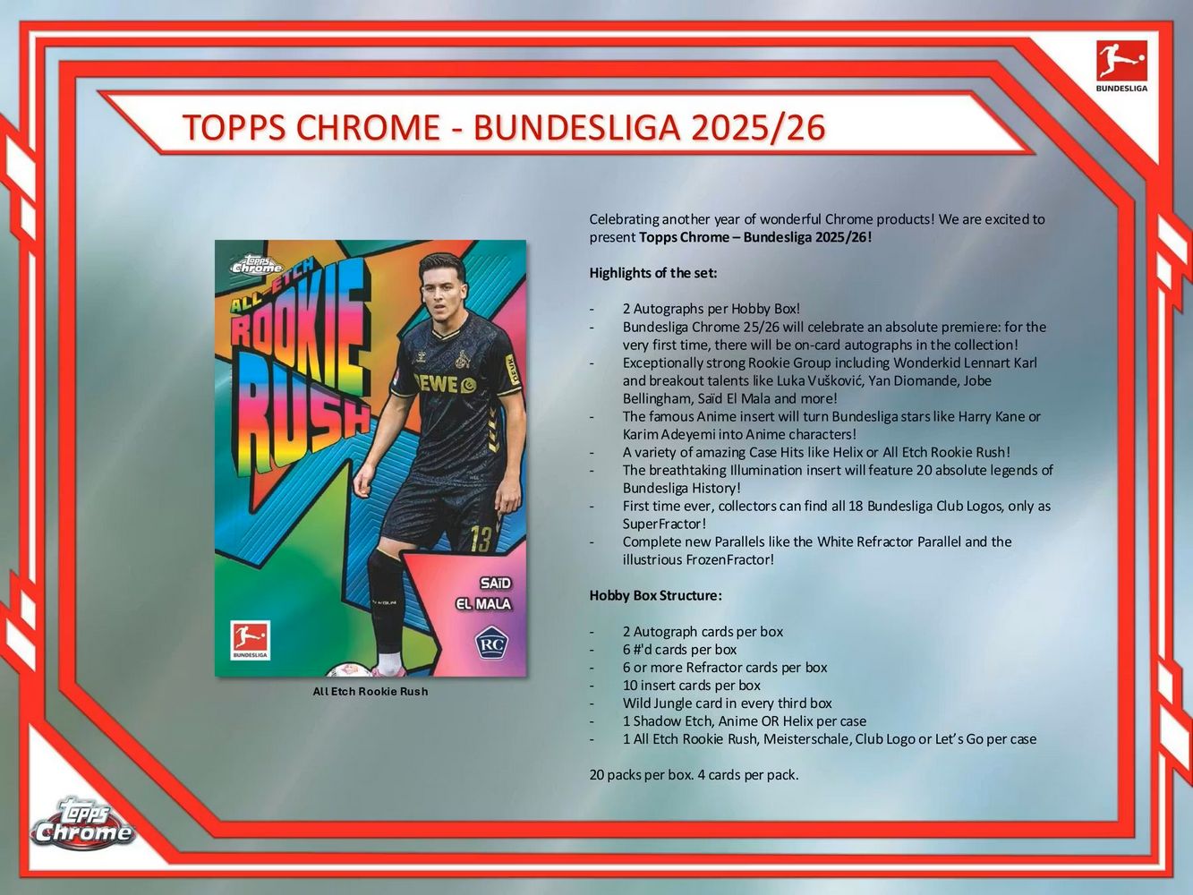 2025-26 Topps Chrome Bundesliga Soccer Hobby Box、Topps、kayou