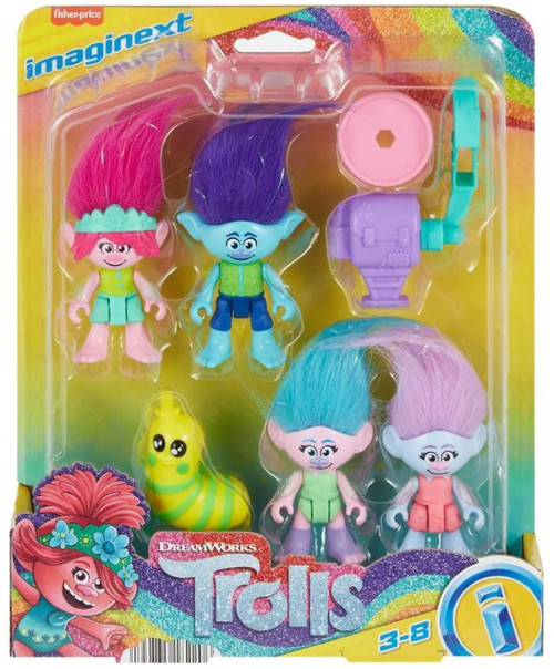 Fisher Price Trolls Imaginext Poppy, Branch, Satin,Chenille & Mr. Dinkles Figure Set、ToyWiz、kayou