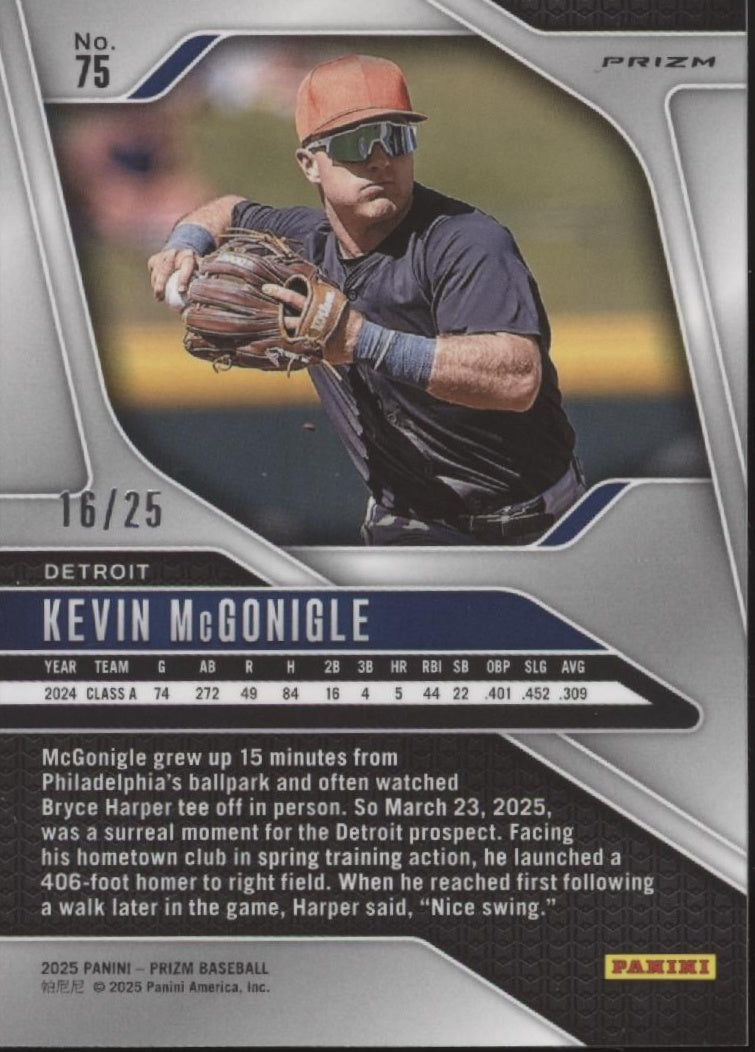 Kevin McGonigle 2025 Panini Prizm Mojo Prizm 16/25 #75、Collector Store LLC、kayou