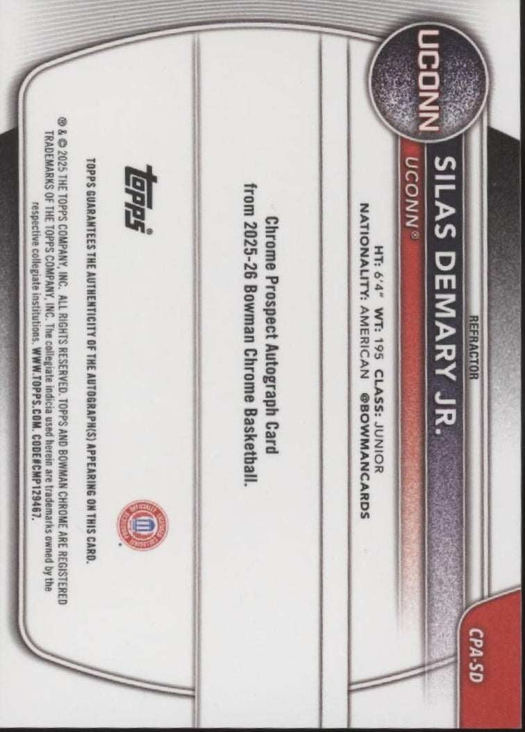 Silas Demary Jr. 2025-26 Bowman Chrome University Prospects Refractor Auto 173/499、Collector Store LLC、kayou