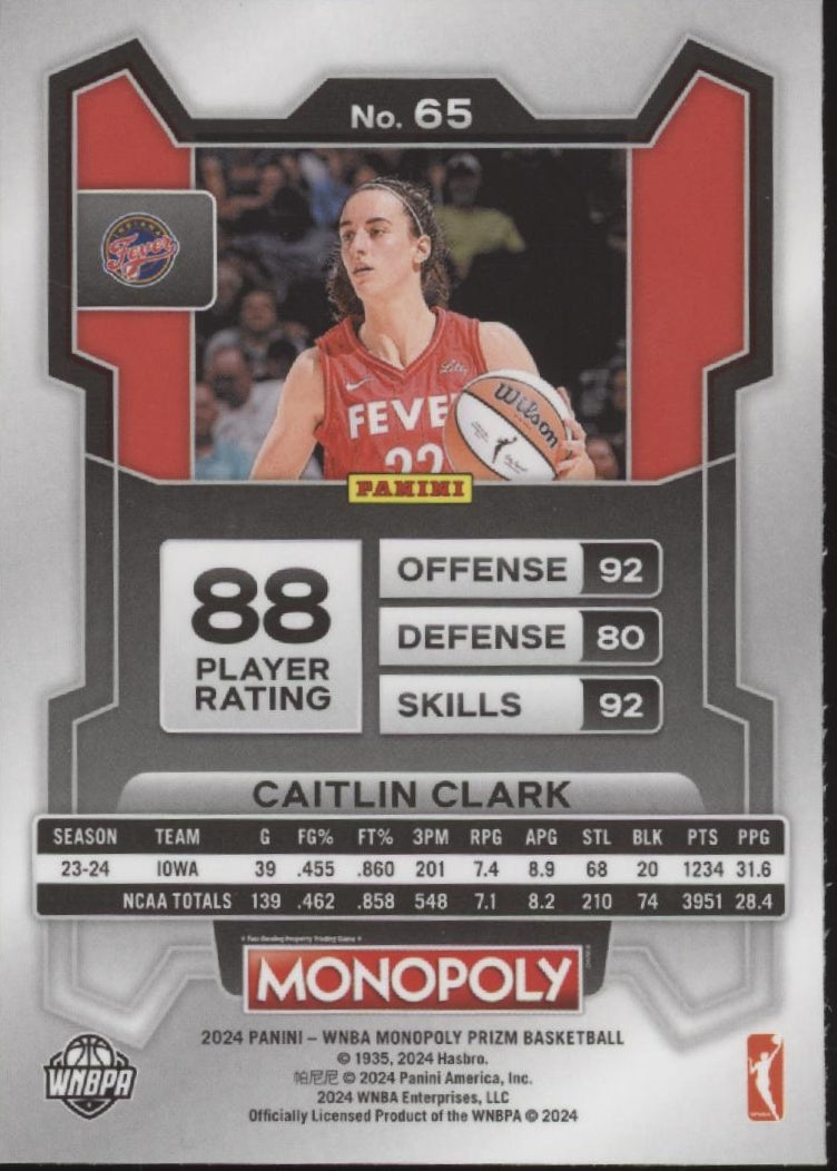 Caitlin Clark 2024 Panini WNBA Monopoly Prizm RC #65、Collector Store LLC、kayou