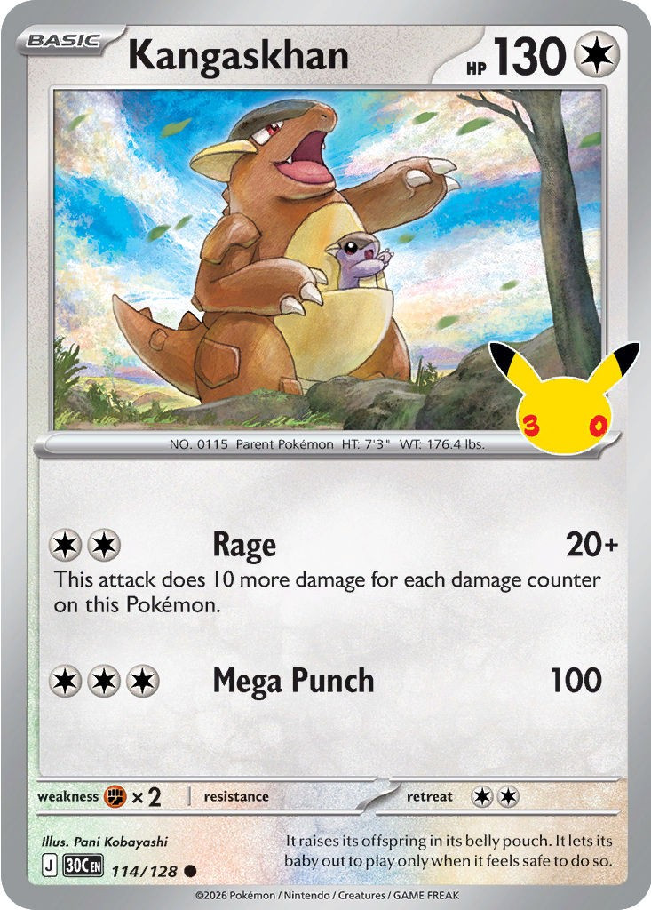 Pokemon Trading Card Game 30th Celebration Common Kangaskhan #114、ToyWiz、kayou