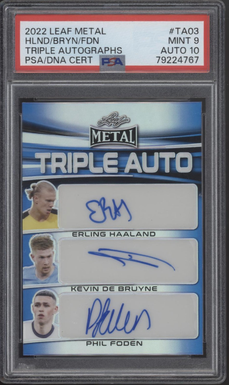 Haaland / De Bruyne / Foden 2022 Leaf Metal Triple Autos 7/7 PSA 9 / 10 Autos、Collector Store LLC、kayou