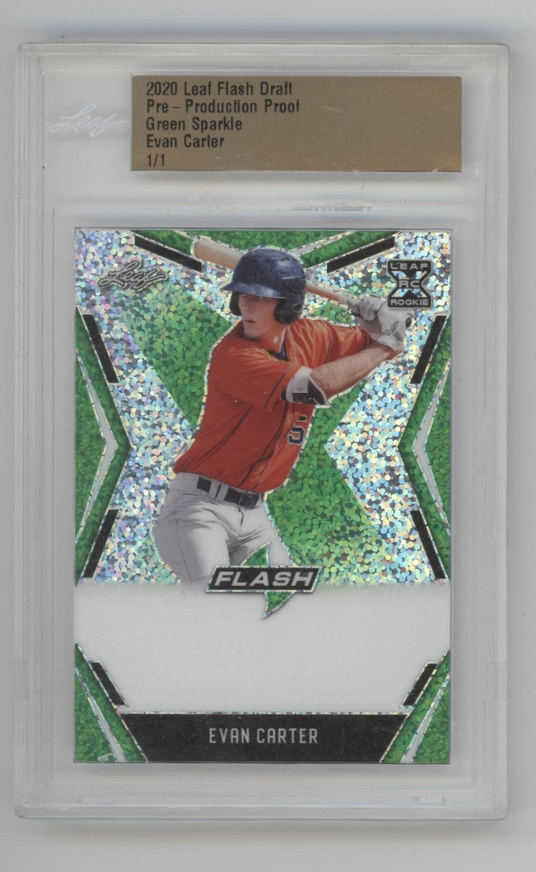 Evan Carter 2020 Leaf Flash Draft Green Sparkle Pre-Production Proof 1/1、Collector Store LLC、kayou