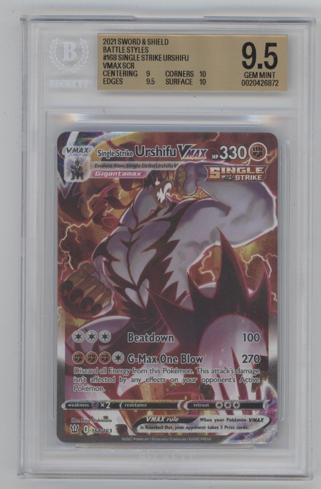 Single Strike Urshifu VMAX Pokemon Battle Styles #168 Beckett 9.5、Collector Store LLC Gaming、kayou