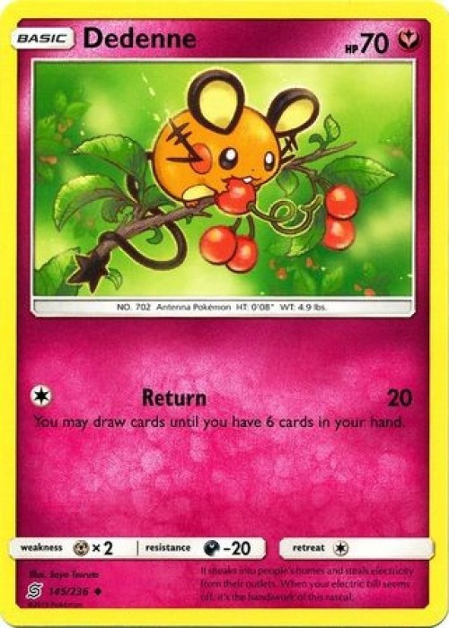 Pokemon Trading Card Game Sun & Moon Unified Minds Uncommon Dedenne #145 Reverse Holo Lightly Played、ToyWiz、kayou