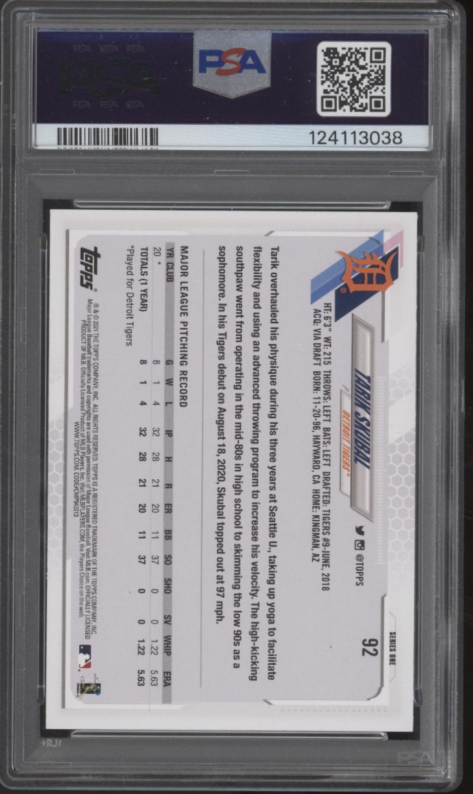 Tarik Skubal 2021 Topps Series 1 RC #92 PSA 10 #3、Collector Store LLC、kayou