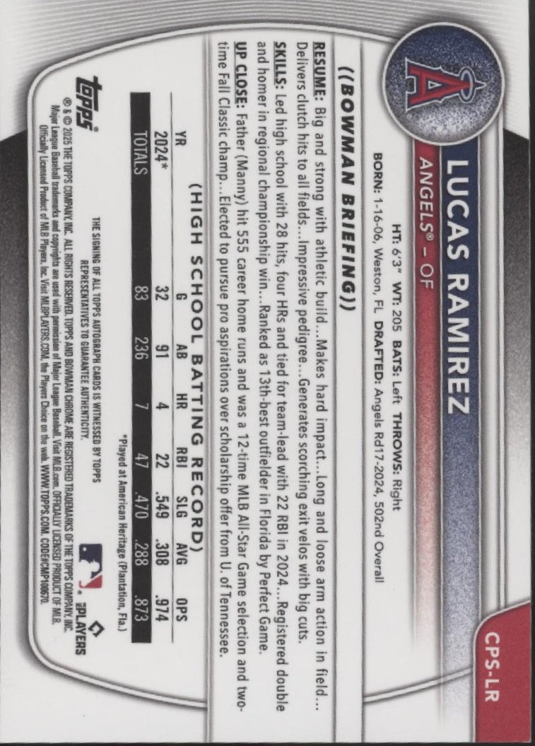 Lucas Ramirez 2025 Bowman Chrome Prospects Green Ice Refactor Auto 95/99、Collector Store LLC、kayou