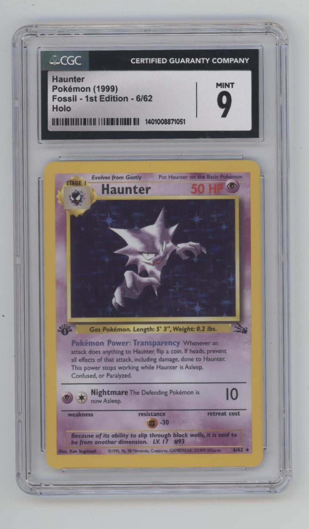 Haunter Pokemon Fossil Holo 1st Edition #6 CGC 9、Collector Store LLC Gaming、kayou