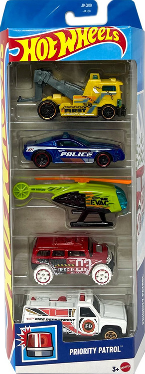 Hot Wheels Priority Patrol Rapid Responder, Skyfire, Heavy Hitcher, Ford Mustang GT Concept & Rockster Die Cast Car 5-Pack、ToyWiz、kayou