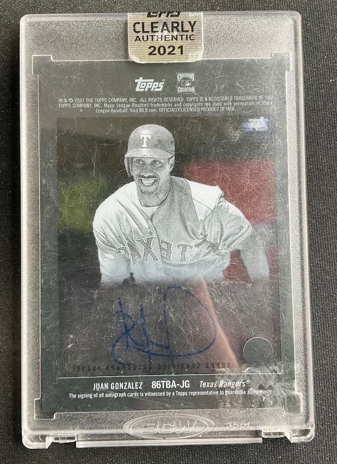 Juan Gonzalez 2021 Topps Clearly Authentic Green Auto 47/99 #86TBA-JG、Collector Store LLC、kayou