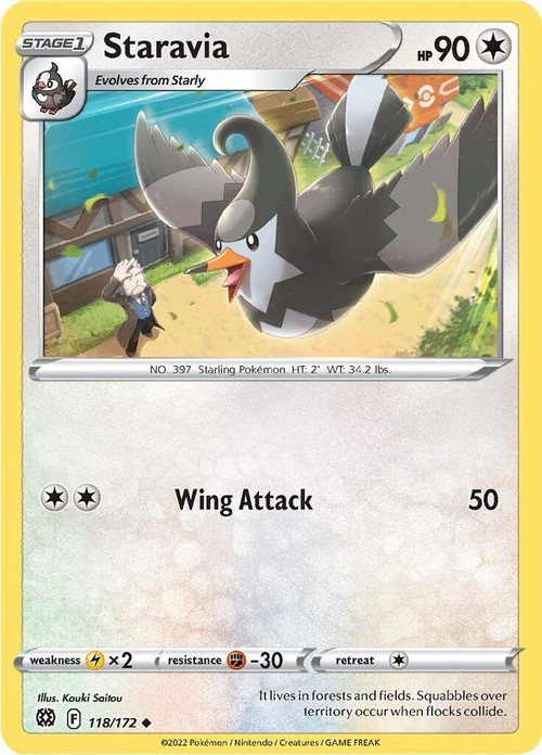 Pokemon Trading Card Game Sword & Shield Brilliant Stars Uncommon Staravia #118 Reverse Holo、ToyWiz、kayou